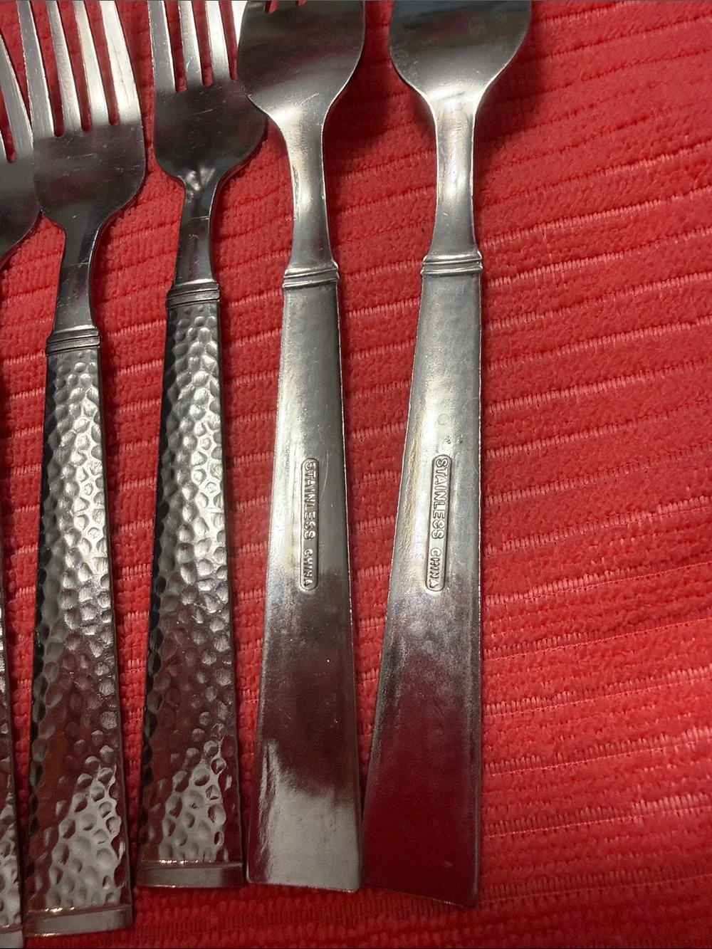 Hammered Stainless Steel Dinner Forks - Matte Finish. Sets of 7.